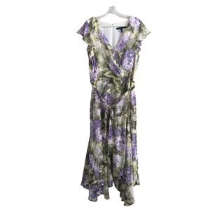 White House Black Market Women's Maxi Wrap Dress Size 16 Floral Lined Shimer